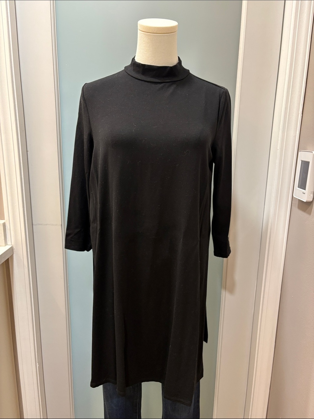 Eileen Fisher Black Mock-Neck Long Sleeve Tunic Shirt